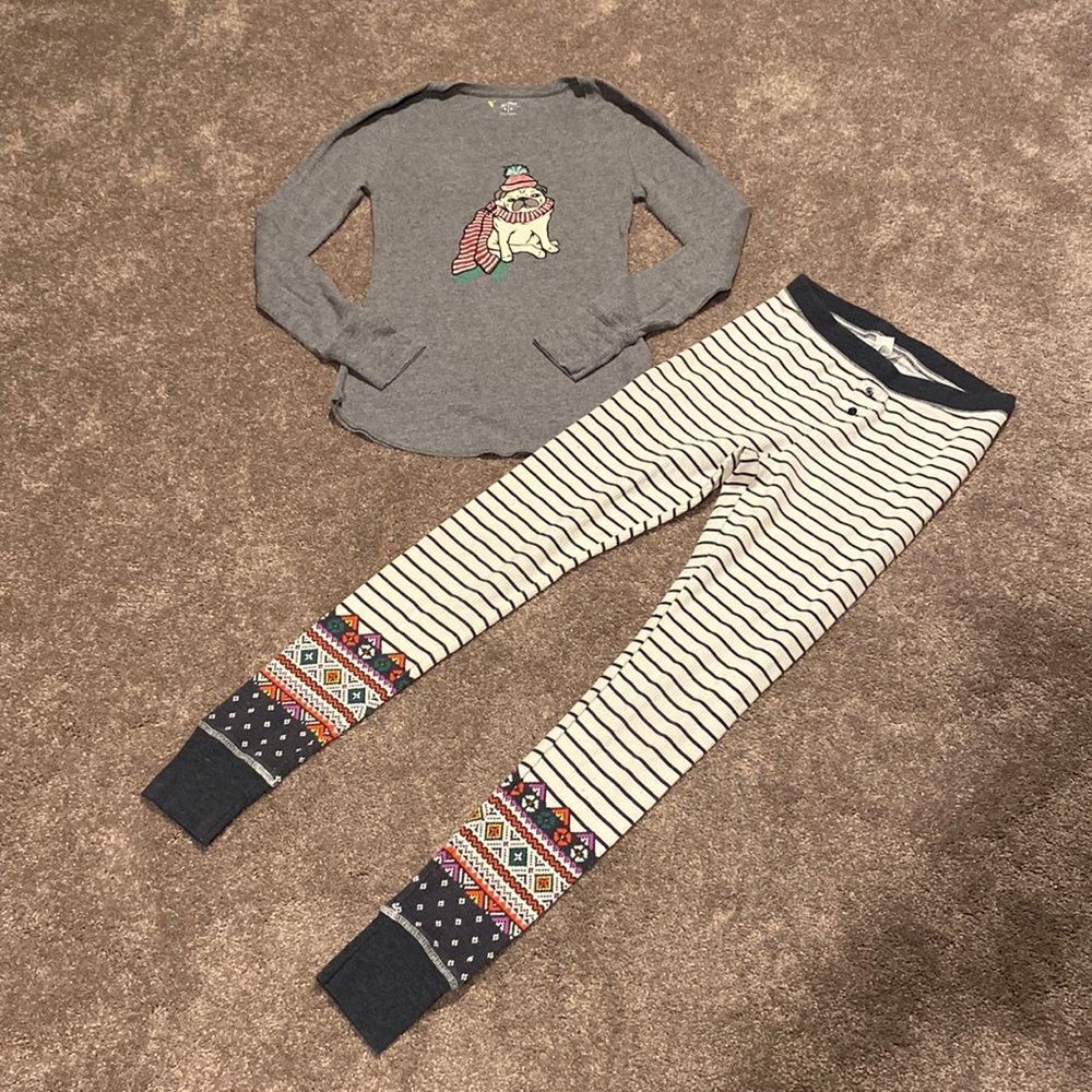 Old Navy Gray Christmas Dog Print Long John Pajama Set SIZE S/XS
